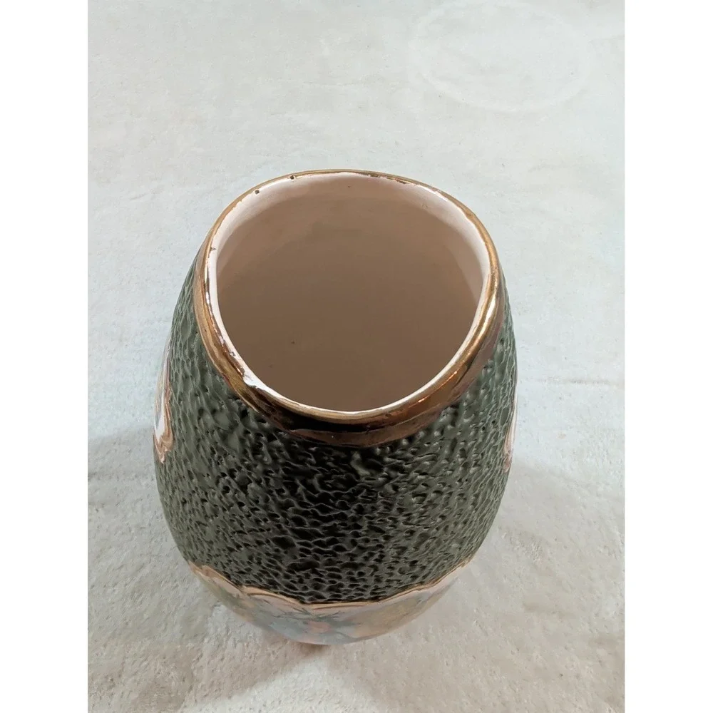 Vintage Japanese Satsuma Style Textured Green Lava Glaze‎ Gilt Porcelain Vase
